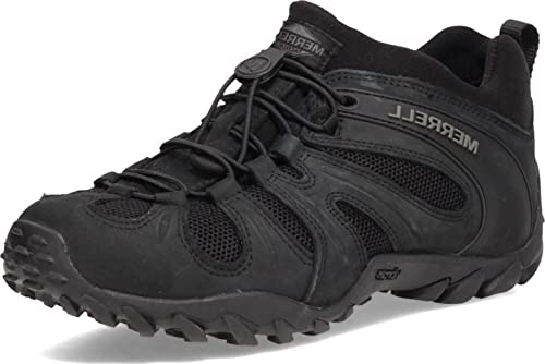 Merrell Men's Chameleon 8 Stretch Tactical Work Shoes, Waterproof Nubuck & Mesh Upper Ultra-Lightweight Hiking Combat Boots, Black, 11