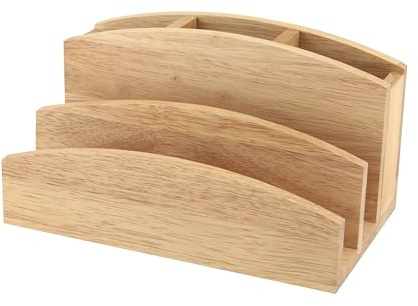 apollo THE HOUSEWARES BRAND Letter Rack Pen Tidy, Organiser, Stand, Hevea Wood, Great Idea, Size: 23x14x12cm, Natural