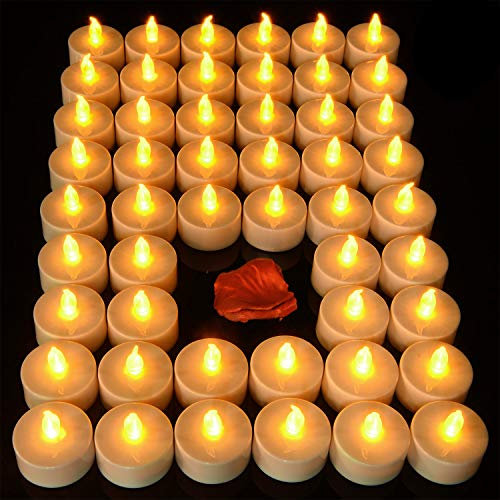 Aku Tonpa 50 Pack Lasts 2X Longer White Realistic Battery Operated Flameless Flickering Tealight Candles, Batteries Included