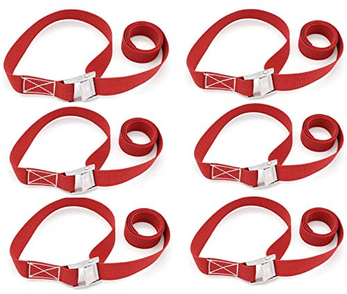 6 Piezas Cinturón de Amarre Correa de Amarre Correas Trinquete Hebilla con Hebilla Cinchas de Sujeción para Motocicletas Bicicletas Canoas Tamaño 2.5 x 100 cm Carga Máxima 500 Libras（Rojo）