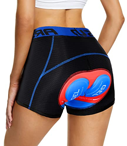 SECXEO Damen Radunterhose Gepolstert 5D Gel, Bequem Atmungsaktiv Fahrradunterhose Frauen Stoßfest Unterhose Mit Sitzpolster, Radlerhose Fahrradunterwäsche, Rot Blau XL
