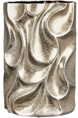 GILDE Deko Keramik Vase Blumenvase - wasserdicht Europäische Herstellung - Deko Wohnzimmer - Farbe: Silber Höhe 37 cm