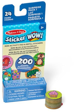 Melissa & Doug Sticker WOW! Mini-Aktivitätenblock und 200 Aufkleber zum Nachfüllen für den Aufkleberstempel Aktivität Bastelspielzeug zum Sammeln –verschiedene Überraschungsaufkleber-FSC zertifizierte