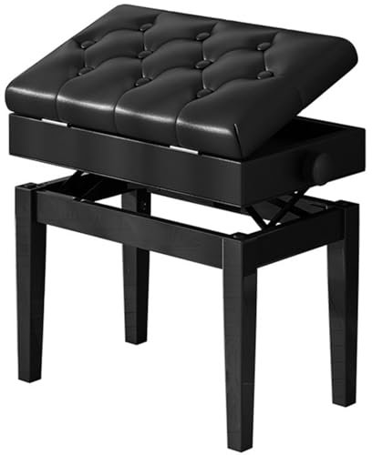 Klavierhocker verdicktes PU-Lederkissen,10-Knopf-Klavierbank in Schwarz,Höhenverstellbarer Klavierhocker,Massivholz Piano Hocker mit Ablagefach,Retro-Hocker,Ankleidehocker