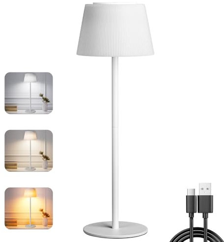 Lampada da Tavolo Senza Fili Touch Dimmerabile Ricaricabile Lampade da tavolo USB-C IP54 3 colori 3 Altezze 4800mah Metallo Adatto per Interni ed Esterni bianco