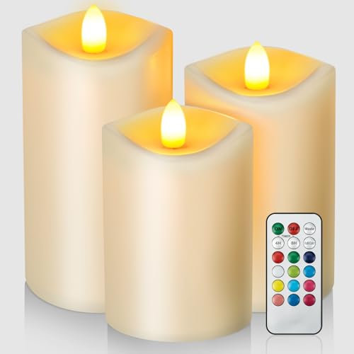sacemontic Candele a LED, senza fiamma, con funzione timer, 3 pezzi LED Tealight con telecomando, candele a batteria con telecomando a 18 tasti, candele elettriche simulate per decorazioni natalizie