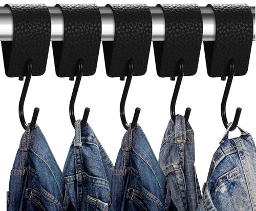 6 Pcs Crochets en S de Suspension, Crochet S avec Boucle en Cuir, Crochet en S en Cuir, Crochet Cuisine, Crochets pour Vêtements Tasses Manteaux Cuisine Bain Chambre Jardin Bureau Camping(Noirs)