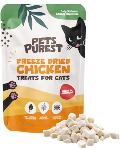 Pets Purest Cat Treats, 100% Chicken Freeze Dried Cat Treats, High Protein - Low Fat Treat for Cats & Kittens 50g