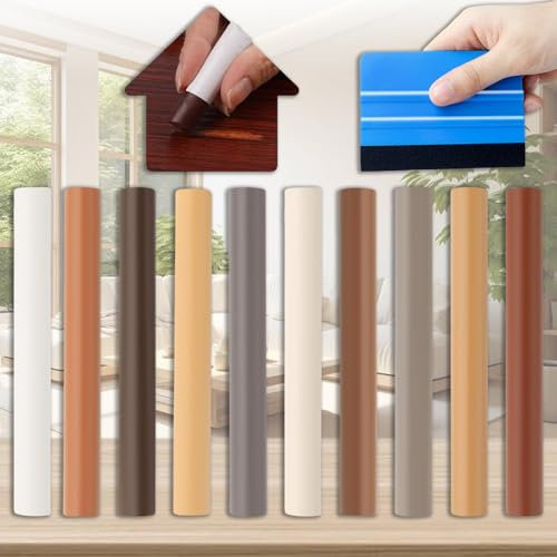 Brateuanoii Crayons De Cire De Réparation De Meubles, 10 Couleurs Feutre Retouche Bois Chene Clair, Kit De Réparation De Stratifié, Kit De Réparation De Meubles Pour Taches, Rayures, Sols, Tables