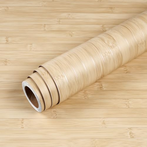Livelynine Carta da Parati Adesiva Muro Legno Lamelle Chiaro Carta Adesiva per Pareti Cucina Bagno Camera da Letto Lavabile Pellicola Adesivo per Mobili Cucina Listelli Legno Beige Argento 40CMx2M