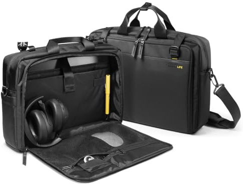 Spigen Life Klasden Laptop Shoulder Bag for Men, Slim 16 inches Laptop Briefcase, Business Travel Office Bag with Crossbody Luggage Strap for MacBook Pro/Air Lenovo, Samsung, HP, Dell and More - Black