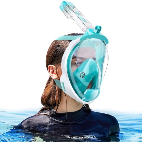 HINATAA Maschera Snorkeling Integrale Adulti,Anti-fog Maschera Subacquea Doppia Flottante,180° Maschera Boccaglio Snorkeling Anti-Leak Supporto Camera,Maschera Sub Adulto Bambini (Verde, L/XL)