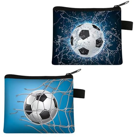 2 Pezzi Portafoglio Bambino Calcio, Portamonete Ragazzo con Cerniera per Monete e Chiavi, Mini Bustina in Poliestere per Scuola e Sport, Gadget Calcio per Bambini e Ragazzi