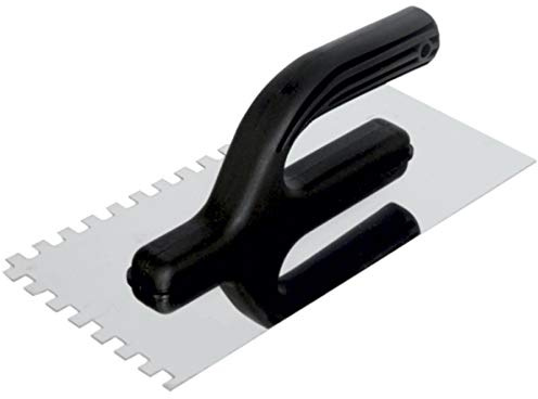 Toolty Llana profesional de acero inoxidable cuadrada con muescas para azulejos, llana de yeso -270 mm, 4 x 4 mm, para morteros adhesivos, mango de plástico, baldosas, adhesivos, bricolaje - TLTY-5004