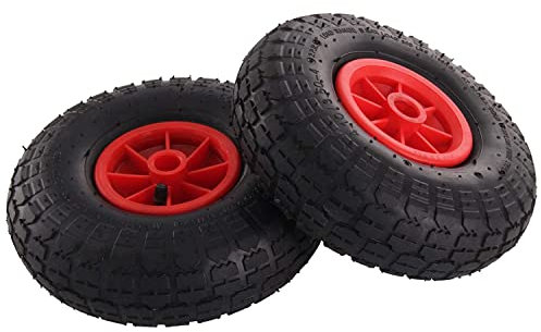 14/ 35.56Cm Pneumatic 3.50-8 Wheelbarrow Wheel Pneumatic Sack Truck Trolley Wheel Puncture Proof Tyre Complete for Garden Trolley Barrow Trailer Truck Red & Black (2)