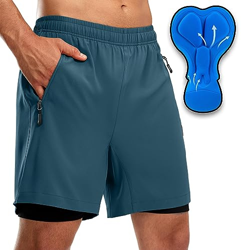 Men's Mountain Bike Shorts 3D Padded Loose-fit Biking Riding Cycling Bicycle Biker Cycle Padding Shorts for Men Zipper Pockets(Blue Grey,M)