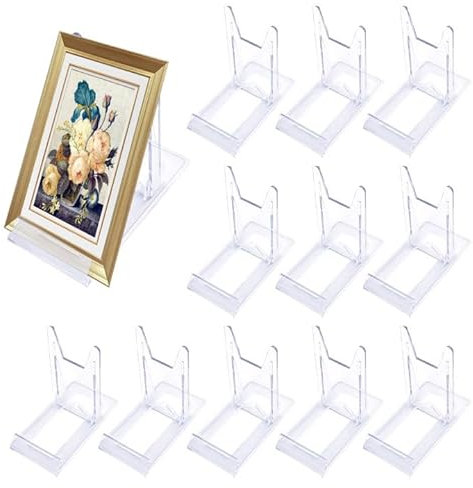 Mikihat 12 Pezzi Espositori per Piatti in Acrilico, Supporto Cavalletto Decorativo Regolabile Trasparente, Porta Piatti da Esposizione, Supporto per Espositore per Foto Piatti Cornici Libri Cucina