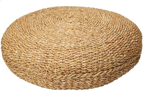 idooka Braided Jute Pouffe Foot Stool (Flat Round) - Lightweight, Supportive Foot Rest for Sofas and Tables(W58xH20cm) - Artisanal Bedroom and Living Room Accessories, Nursery Furniture