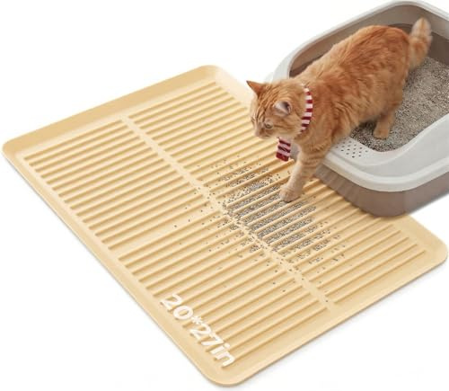 Ycozy Katzenklo Matte Silikon, 68×50cm, Anti-Rutsch & Lebensmittelgeeignet Silikon Katzenstreu Matte, wasserdichte & Leicht zu Reinigen Katzentoilette Matte (Beige)