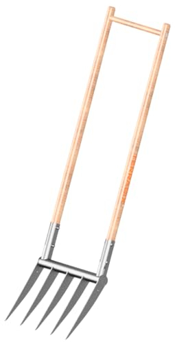 Terradix Broadfork 5x300 Woodenshaft - optimal zum Tiefenlockern und Aerifizieren - Grabegabel Spatengabel Forke - Arbeitsbreite 50cm - Zinkenlänge 30cm