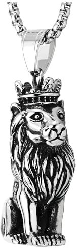 COOLSTEELANDBEYOND Lion Royal Couronne Lion Pendentif Collier de Acier - Homme Femme - Symbole de Royauté et Courage
