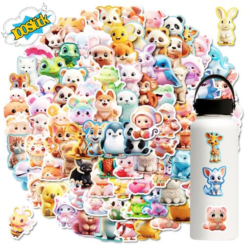 Aufkleber 100 Stück Tiere Sticker Set, Wasserdicht Vinyl Decals VSCO Sticker Sticker kinder für Laptop Skateboard Scrapbook Trinkflasche Handy Tagebuch Tassen Moped Fahrrad Koffer etc