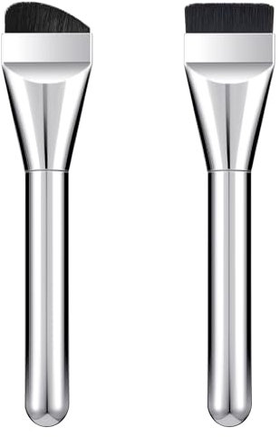 Oruola 2pcs Super Thin Liquid Foundation Brush,Flat Foundation Brush,Soft Synthetic Bristles,Precision Flat Traceless Foundations Concealer Premium Makeup Brushes (Silver)