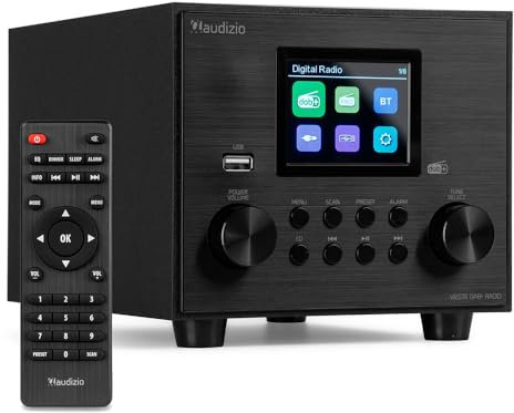 Audizio Vieste - DAB Radio mit Bluetooth, Digitalradio, 60 Watt Lautsprecher, DAB Plus Radio mit USB Anschluss, FM & UKW, Weckerfunktion, 20 Speicherplätze, Auto-Suchlauf, Küchenradio DAB mit Display