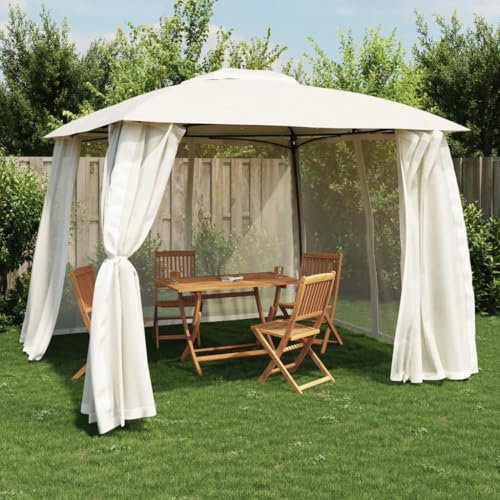 Gecheer Gazebo med dubbelt tak och krämnät 2,93 x 2,93 m stål, lusthus, trädgårdspergola, grillpaviljong, valv, pergola, takpergola, festtält, P368448