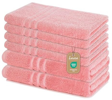 Lavea 6-teiliges Handtuchset aus 100% Baumwolle – Pastellrosa, 4 Handtücher 50x100 cm & 2 Duschtücher 70x140 cm – Weich, saugstark & Oeko-TEX Zertifiziert – Flauschiges Badehandtuch Set für Gäste