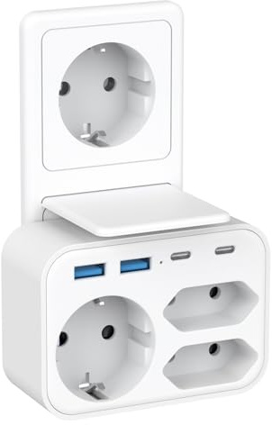 Mehrfachstecker für Steckdose,Steckdosen 3 Fach mit 2 USB A und 2USB C Steckdosenadapter 3680W 16A mit 4 USB Schnellladung Mehrfachsteckdose für Phone und Haushaltsgeräte,Weiß