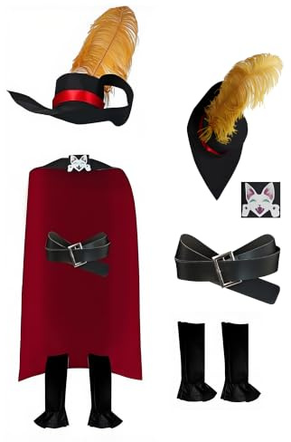Disfraz de gato con botas, sombrero de cosplay, capa con cinturón, accesorios, accesorios, botas, cubierta para Halloween, Gato, 160 cm