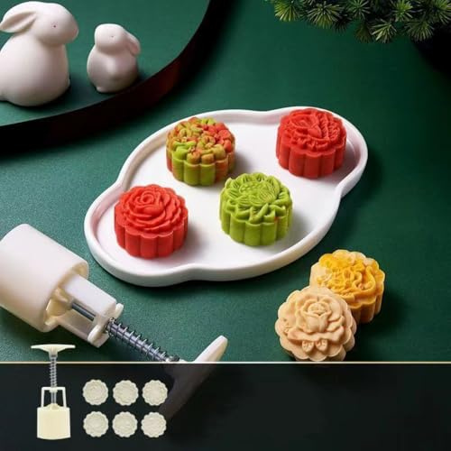 Mooncake - Molde de 50 g, moldes para tartas de luna con sellos de prensa de pastel de luna, flores 3D, juego de prensa de galletas, para fondant, postre, cupcakes