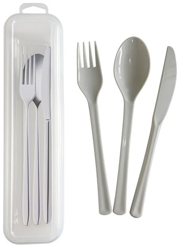 CHICHOUSE Posate da Viaggio con Custodia - Cucchiaio, Forchetta e Coltello in Plastica Riutilizzabile - Leggere, Resistenti, Ideali per Ufficio, Scuola, Campeggio, Pranzo Fuori casa