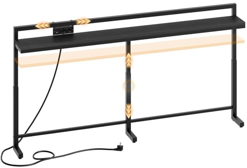 YATINEY 180 cm Tavolo Consolle Ingresso Stretto Regolabile in Altezza 70-90 cm, Tavolo da Divano con Ciabatta Scorrevole 2 AC, 1 USB-A, 1 Type-C, Cavo di Alimentazione 2 m, per Consolle Ingresso