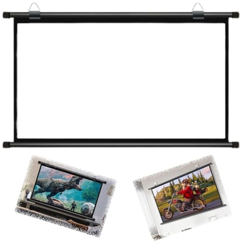 EIYAVVIDV 60inch 50inch Manual Pull Down Projector Screen Wall Mounted Ceiling Projection Screen, Roll Up Movie Screen For Home Theater/office(Black rod,50in (4:3))