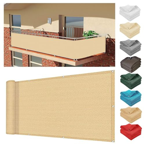 Pantalla Privacidad Balcon 100 x 200 cm Protección UV, Resistente Al Viento y Al Agua Transpirable Valla de Privacidad Banda de Ocultación para Balcón Vallas Pantallas, Amarillo Arena