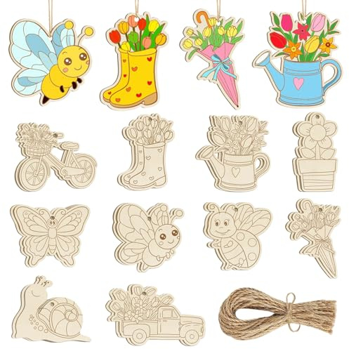 YUEXNKO Madera Manualidades Niños Figuras para Pintar Discos De Madera De Animales Mariposas Juego Wood Colorear Artesanías Infantil Colgantes de Estate,Manualidades para pintar,para decoración (B)