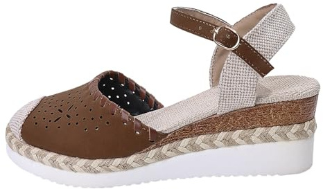 Espadrilles för kvinnor – kilklack skor elegant läder bekvämt stängda fram halkfria elastiska sandaler sommar ledig semester resor sandaler med remmar sommarsandaler strandsandaler