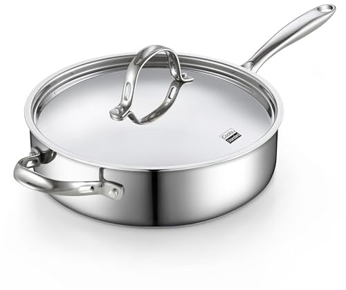 Cooks Standard Classic Stainless Steel Saute Pan 11-inch, 5 Quart Induction Cookware Deep Frying Pan Cooking Skillet with Lid, Stay-Cool Handle