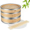 Flexzion Vaporiera di bambù (20,3cm /8 Pollici) con Fasce in Acciaio Inox 50x Fodere e 2 Paia di Bacchette, Vaporiera di Bamboo cestello Cinese, Steamer Vapore per Cottura Cucina Cibo Asiatico