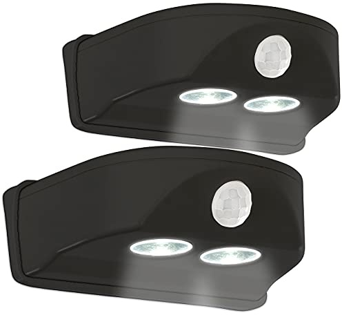 Luminea Treppenlicht: 2er-Set LED-Türleuchten, Bewegungs-/Lichtsensor, 0,4 W, 50 lm, schwarz (Batterielampe mit Bewegungsmelder, Batteriebetriebene Türleuchte, Wand)