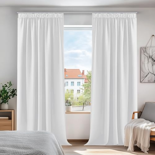 Deconovo Ogenomskinliga mörkläggningsgardiner med dragband, 220x140cm (höjd x bredd), gråvit, uppsättning med 2