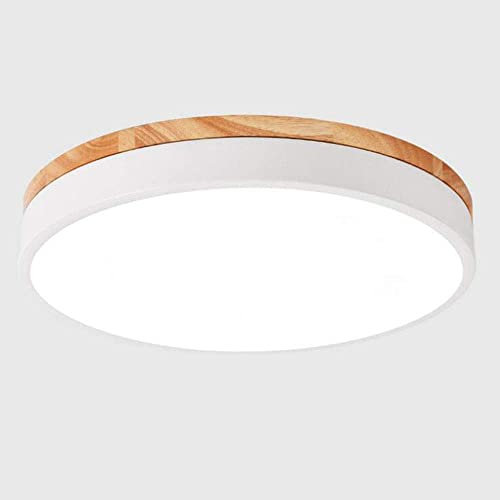 Modern LED Deckenlampe Dimmbar mit Fernbedienung,24W Weiss Metall und Holz Rund Decken-Beleuchtung Badlampe Schlafzimmerlampe Deckenleuchte Schlafzimmer Galerie Toilette Flur Balkon,φ40CM