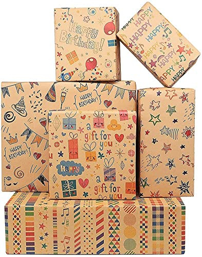 OPPLESIN Ensemble de Papier Cadeau et Rubans pour Anniversaire, Étiquettes, Papier Cadeau, Papier pour Emballage de Cadeaux, Papier d'emballage pour Cadeaux pour Femme, Homme, Fille, Garçon, Adultes