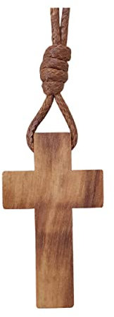 AMPALS,Halskette,Kreuz,Olivenholz,handgefertigt in Jerusalem,Kraftpapier,Jute,Taufe,Kommunion,Autoschutz, Geschenk zu Weihnachten, Wohlbefinden, Haus, christliche Party, Geburtstag,baumwollgarn wachs
