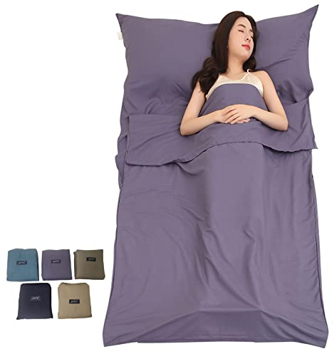 JITTY Hüttenschlafsack 210 x 115 cm,Schlafsack Inlett,Reiseschlafsack dünn leicht & kompakt,für Business, Camping, Rucksackreisen, Wandern, Bergsteigen, Zuhause, Hostels, Zug (Grau Blau)