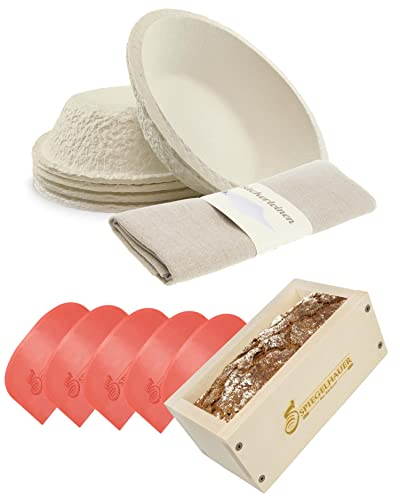 Bäckerei Spiegelhauer Backset 5 Teigschaber, Backrahmen aus Ahornholz, Bäckerleinen, 5 Gärkörbchen rund