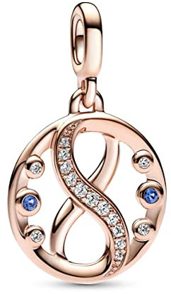 PANDORA ME Unendlichkeitssymbol Medaillon mit 14 Karat rosévergoldeter Metalllegierng, Cubic Zirkonia in blau und klar, Kompatibel ME Armbändern, 782696C01