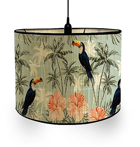 Fansu Pantalla de Lámpara Vintage Pantallas de Lámpara de Tela Cubierta de Lámpara de Tambor Estampado Animal Cilíndrica Lámpara de Pie Para El Hogar Mesa de Hotel Mesita de Noche (Flor Hibiscus)